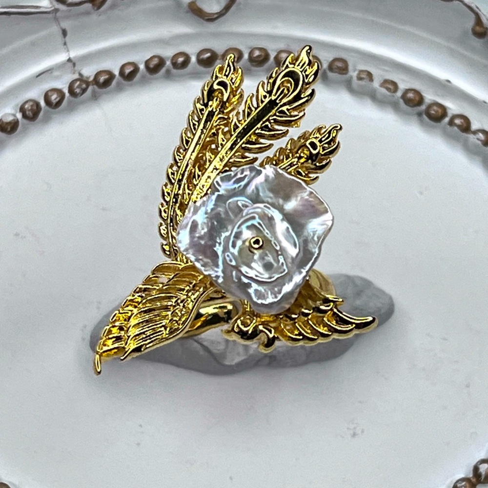 Handmade Freshwater Keshi Pearl Double Layer Flower 🌺 Adjustable Ring